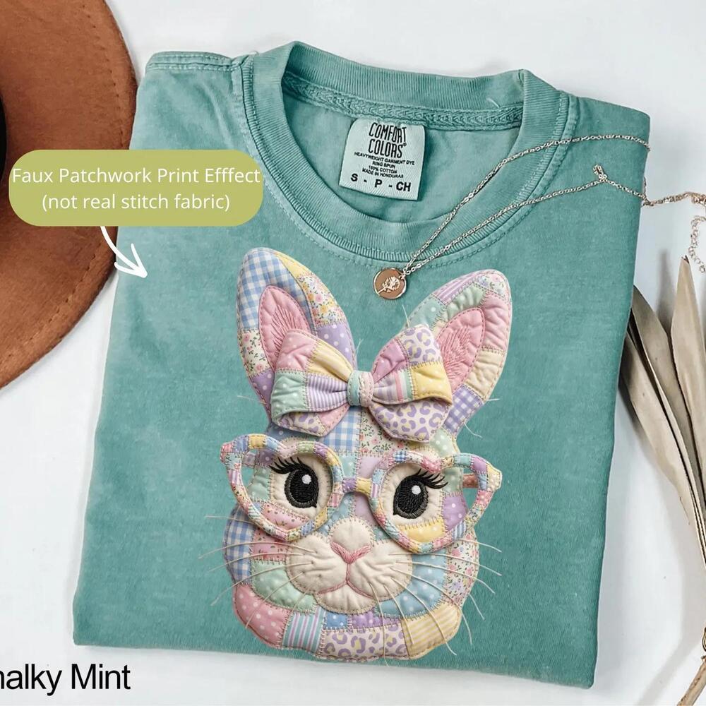 S Quilted Patchwork Bunny Shirt Coquette Bunny Tee